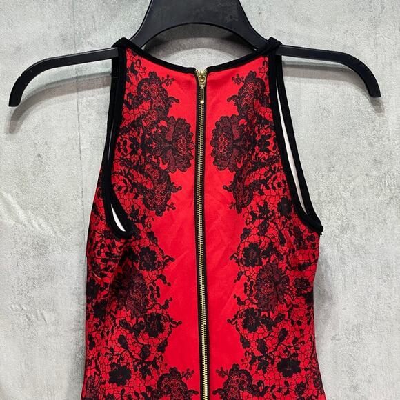 B. DARLIN Juniors' Red High-Neck Sleeveless Floral Bodycon Mini Dress SZ 0 - Picture 5 of 7